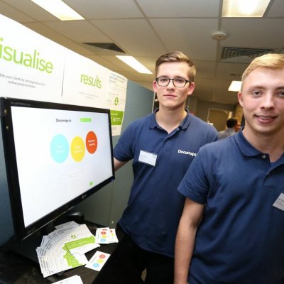 Paul Knittel, left, and Tristan Mathias have made web design a faster process.
